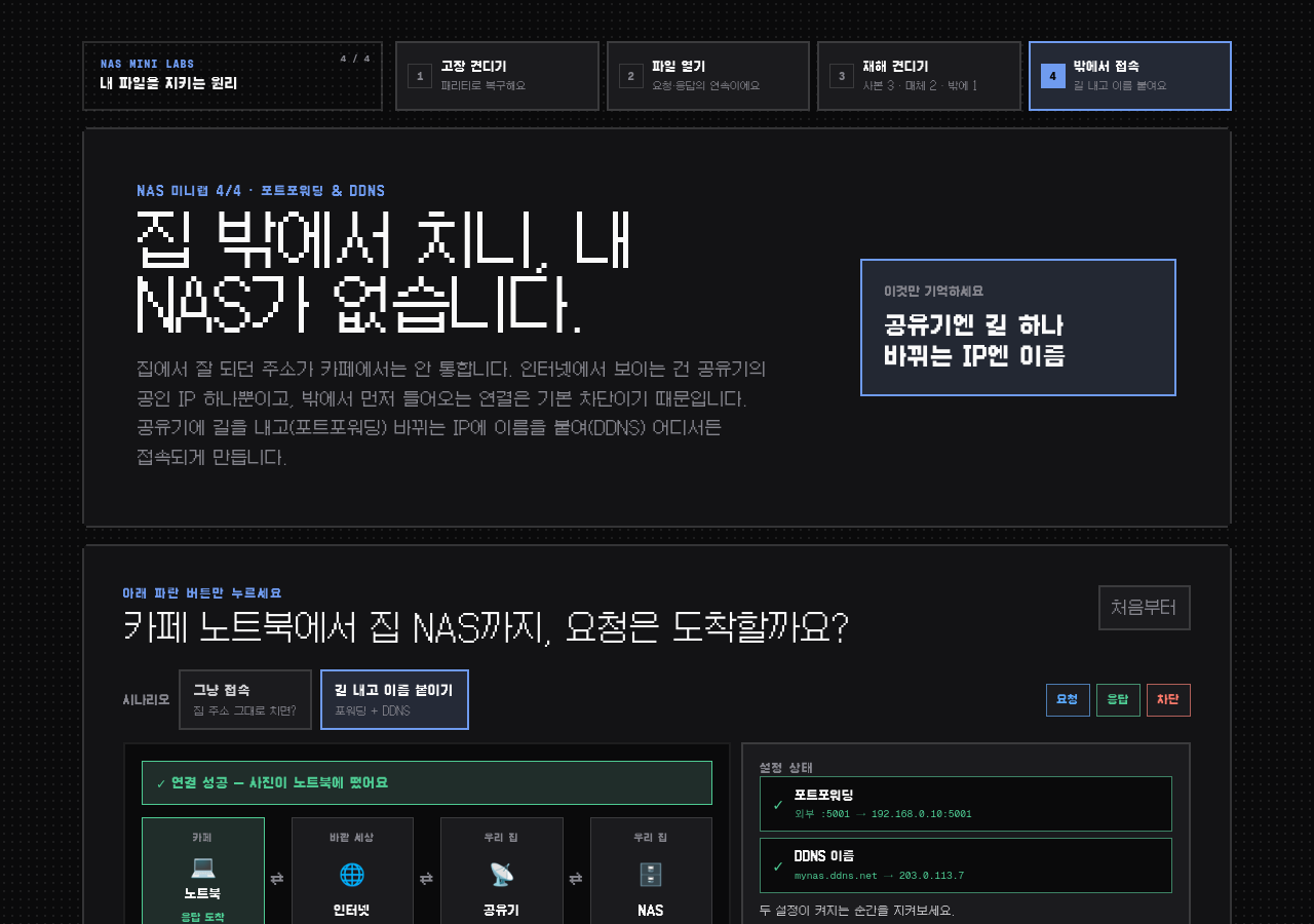 NAS 미니랩 4/4 · 밖에서 내 NAS 접속하기 — 포트포워딩과 DDNS
